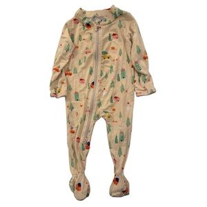 Wildbird Baby Zip Soft Footie Pajamas, Holiday Print, 3–6 Months Tan Winter